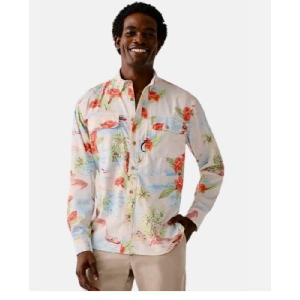 Faherty All Day Air UPF Button-Up Shirt Mens Size Medium Tropical Breeze $158